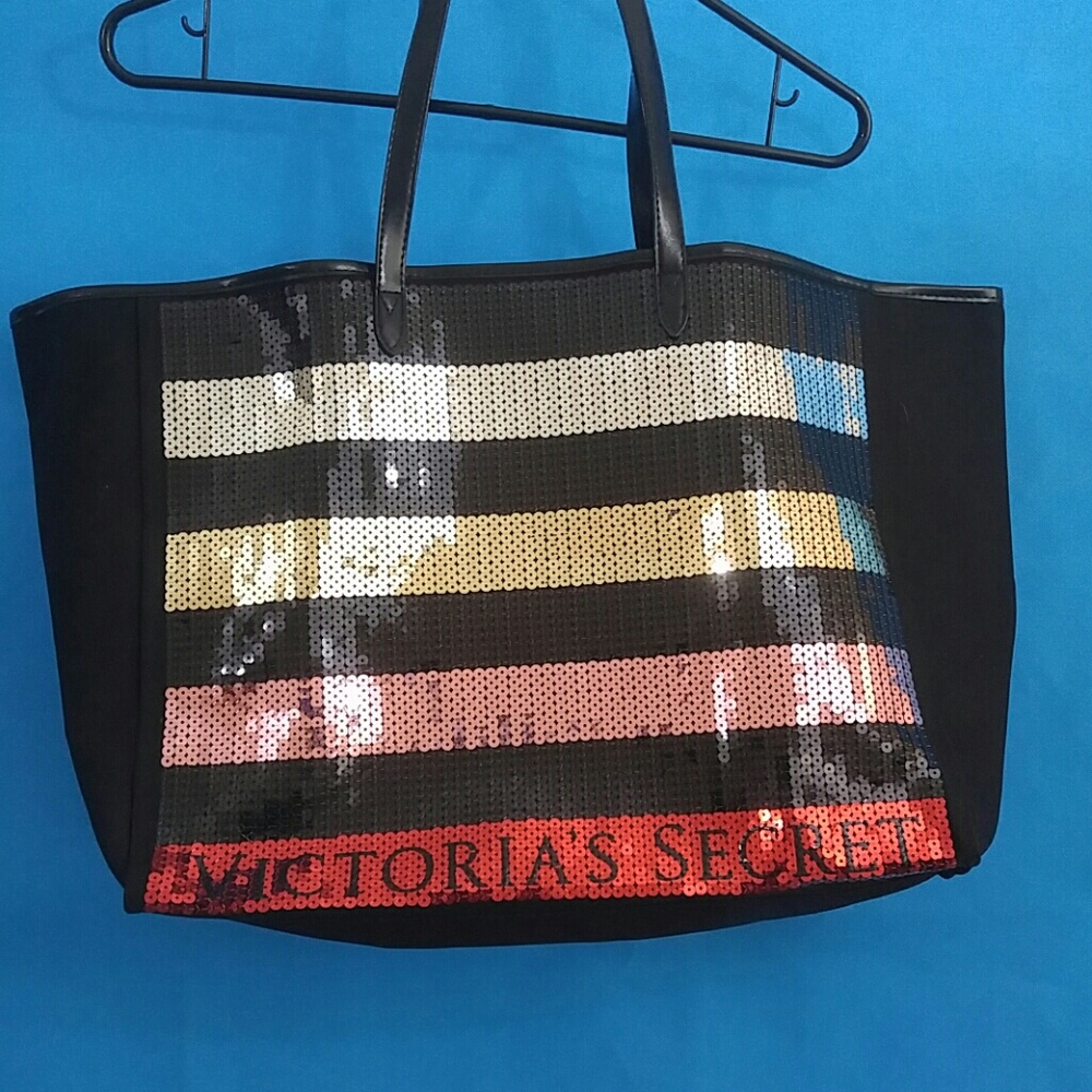 Victoria's Secret Sequin Tote Bag Stripes
